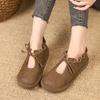 Spring and Autumn Vintage Inspired Soft Leather Martin Boots Lace-Up Casual Shoes for Women  Bootie with Solid Flats