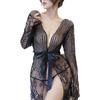 Babydoll Nightgown Sexy Popular Slip Mesh Lace Lingerie Summer [Pure Seek] Women's See-Through (Black)