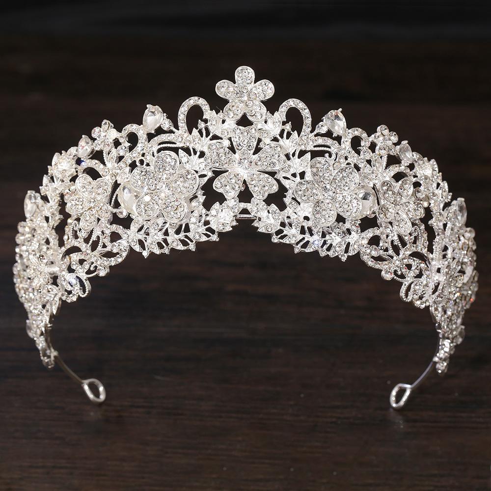 DIEZI Elegant Luxury Queen Princess Green Red AB Crystal Flower Tiara Women Wedding Party Baroque Crown Hair Dress Accessories