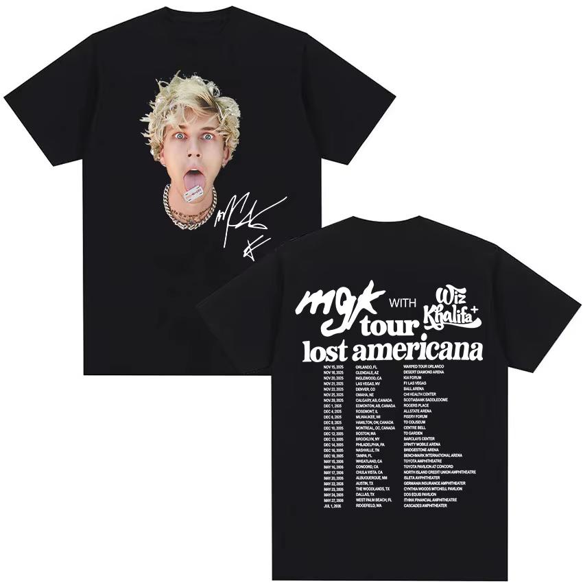 

MGK Lost Americana Machine Gun Kelly Тур 2026 Футболки Мужская Ретро Готическая Мода Футболка Чистый Хлопок Футболки Хип-Хоп Уличная Одежд... S разноцветный
