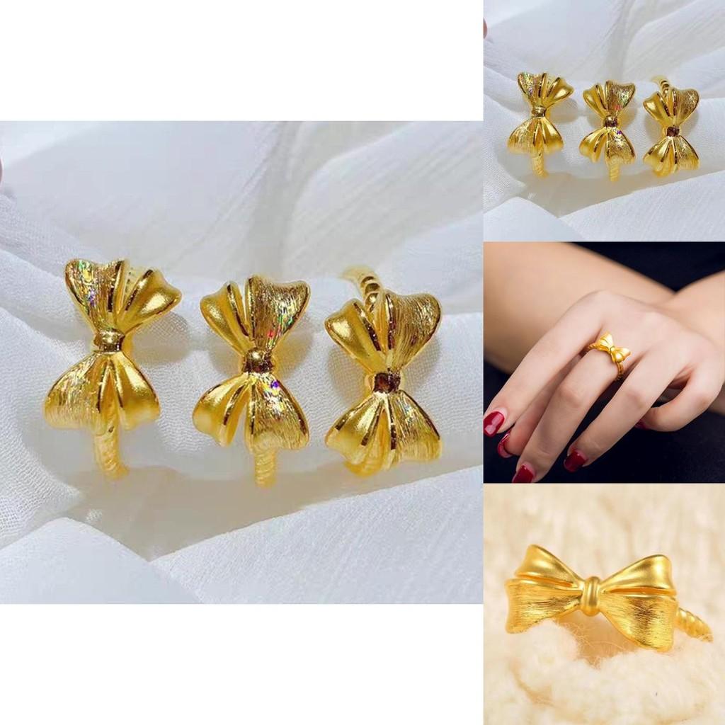 Elegant Gold Plated Brass Open Bow Ring Adjustable Minimalist Women's Fashion Jewelry