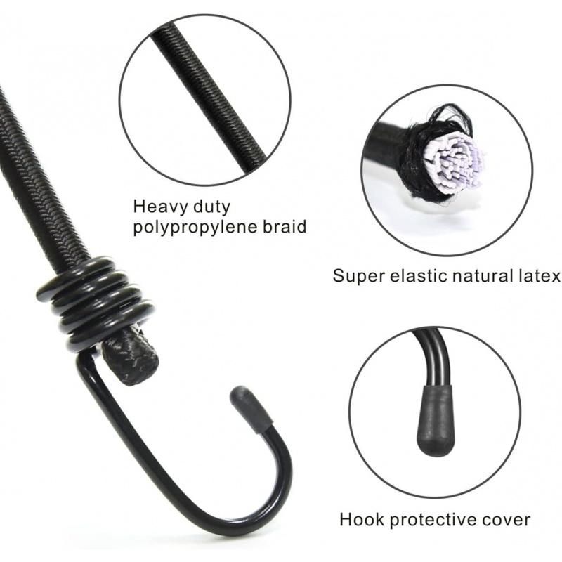 24 Inch Bungee Cords With Hooks Heavy Duty Elastic Tie Down Straps For Tarps Luggage Tent Bike Camping Garden