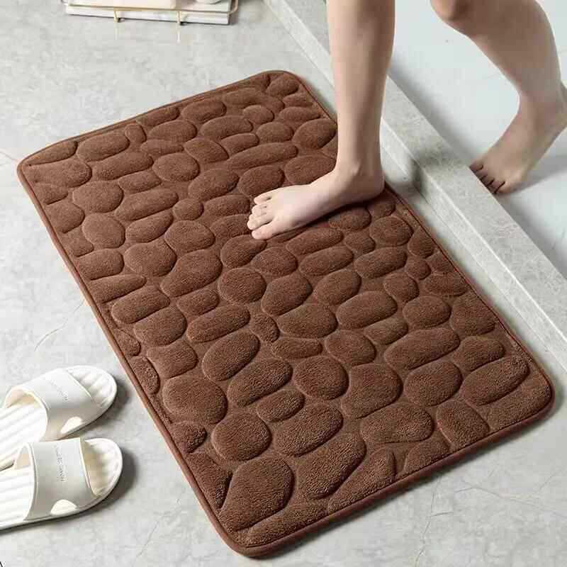Embossed Cobblestone Rebound Fleece Bathroom Doormat - Water Absorbing Foot Pad