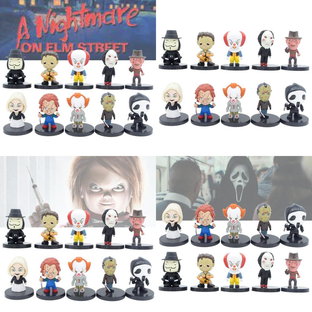 Sada 10 PVC figurek postav z hororových filmů Chucky, Joker, The Crow a další!