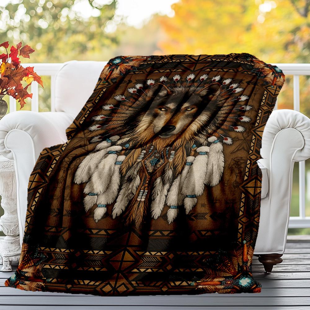 1pc Wolf Chief Blanket for Sofa Bed Soft and Light Bedding Ideal for Picnics, Ultra-Soft All-Season Throw for Outdoor Travel - Christmas-c0803009