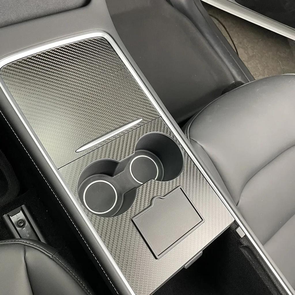 Skydd för mittkonsol i äkta kolfiber för Tesla Model 3 Y 2024-2024 Klistermärke för mittpanel Biltillbehör för interiör