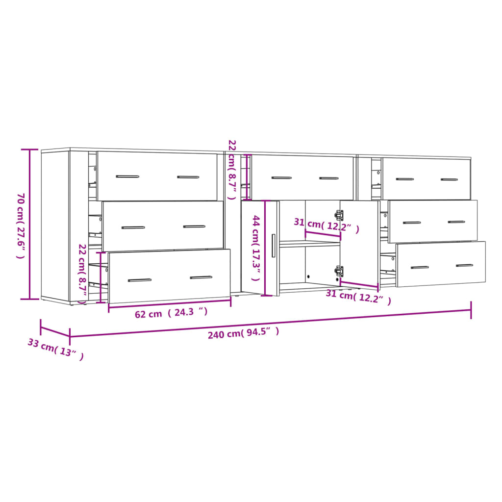 Sideboards 3 pcs White Particleboard