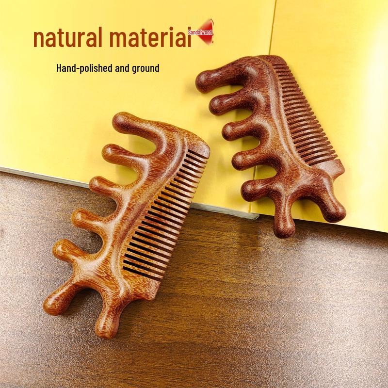 Sandalwood Anti-static Multi-functional Massage Comb with Gua Sha, Five-tooth Head, and Three-in-One Design