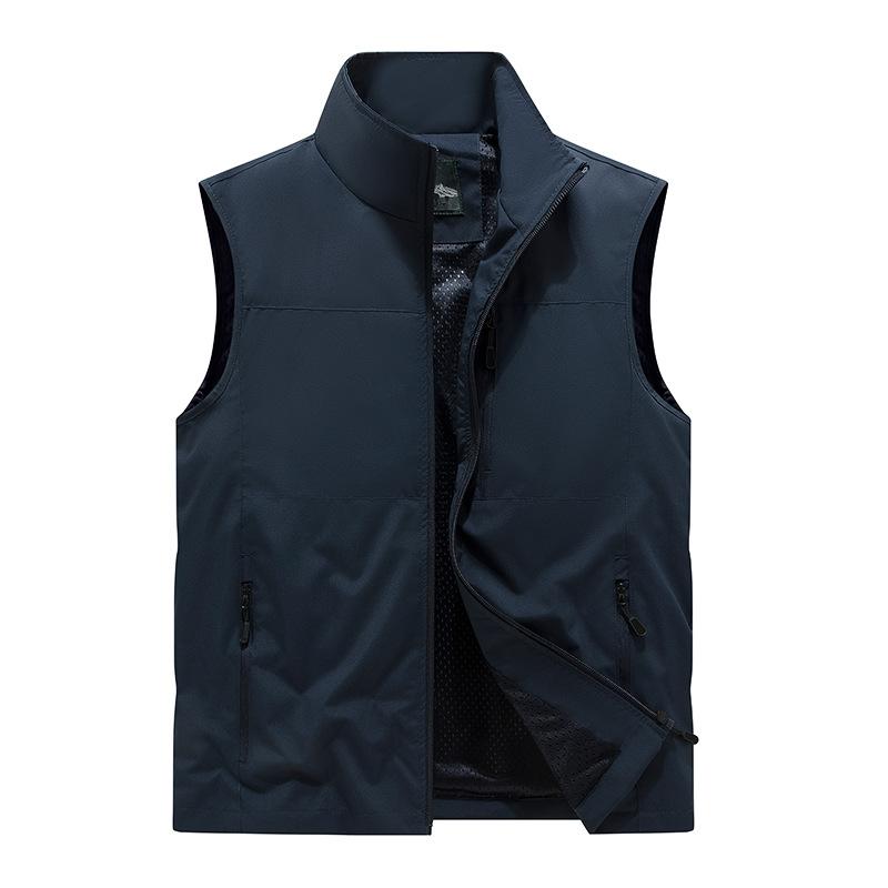 

Жилет мужская повседневная весна-лето большого размера, дышащий спортивный жилет для фотосъемки на открытом воздухе, рыбалки, воротник-стойка 6XL синий