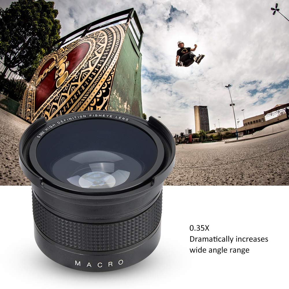 52mm 0.35X Universal Waterproof Wide-Angle Fisheye Lens with Lens Cap and Storage Pouch for SLR Digital Cameras
