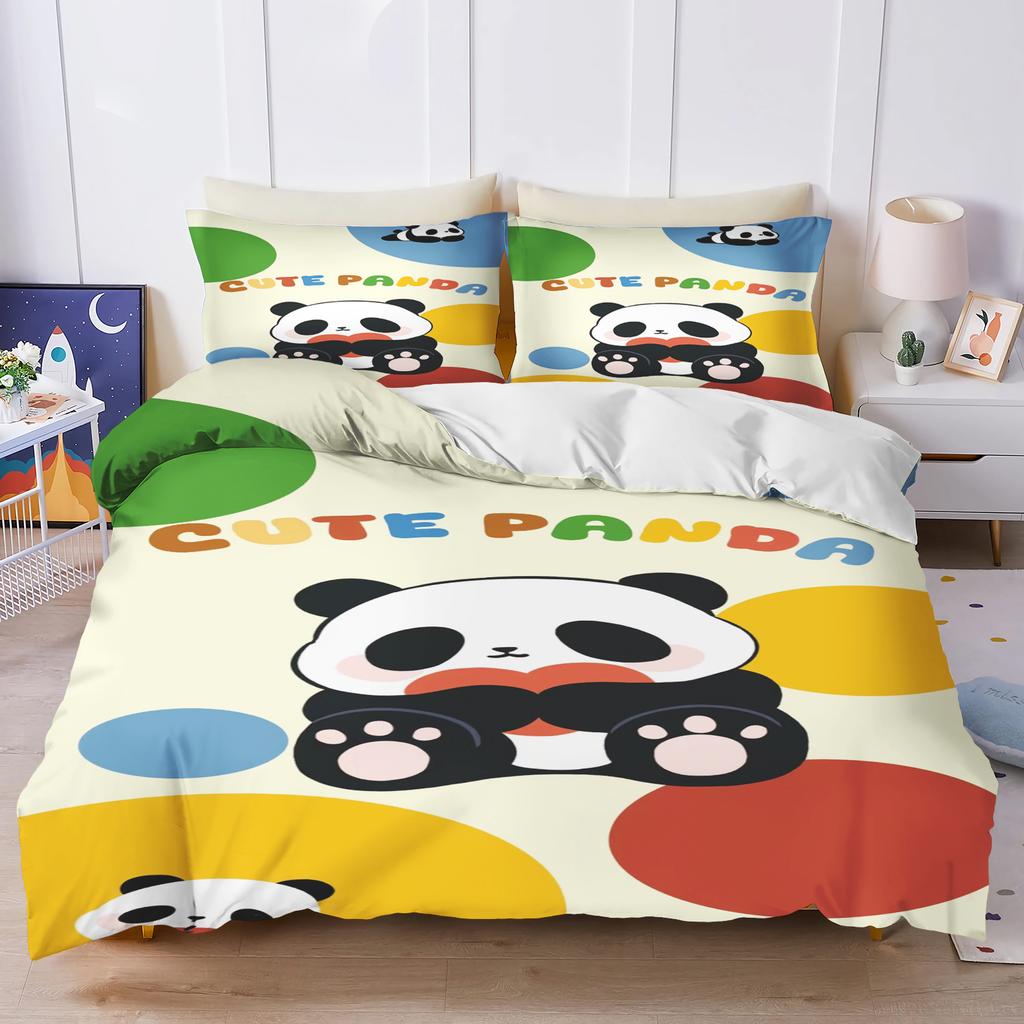 Panda Schattig Bedrukt Cartoon 3-Delige Eendelige Beddengoedset Comforte Luxe Exquise Verjaardagscadeau Polyester Huisdecoratie Dekbedovertrek