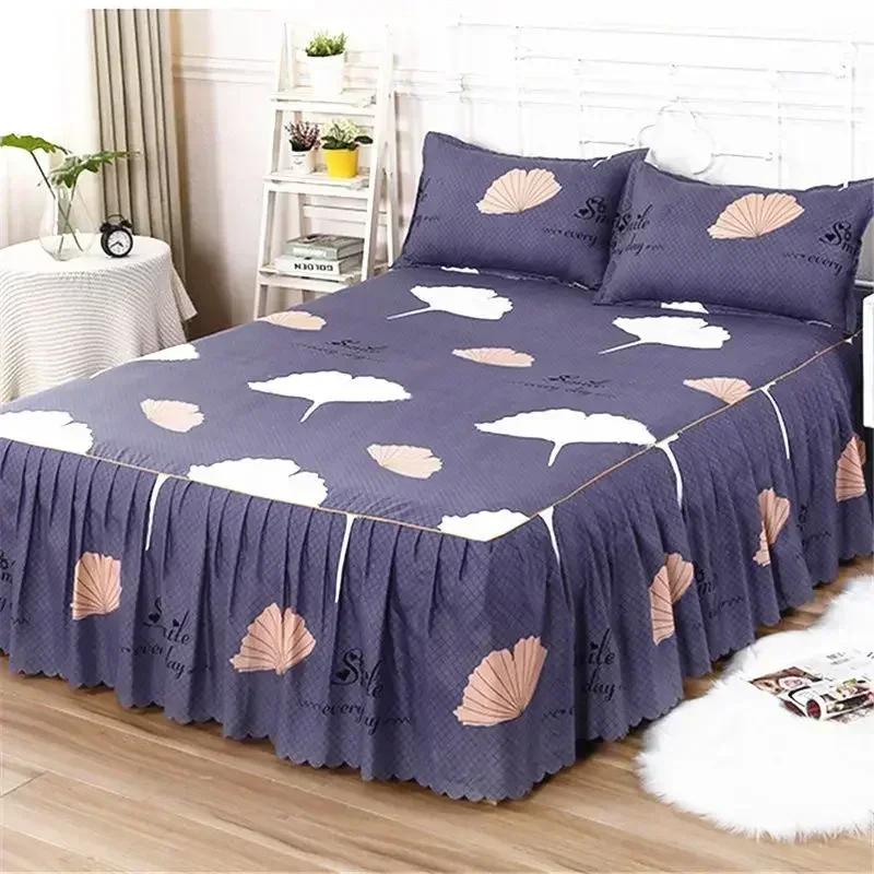 

Solid Color Bed Skirt 1pcs Cover Bedroom Bed Cover Bed Skirt with 2pcs Pillowcase Non-slip Mattress Cover Bedsheet Bedspread 3PCS 120cmx200cm