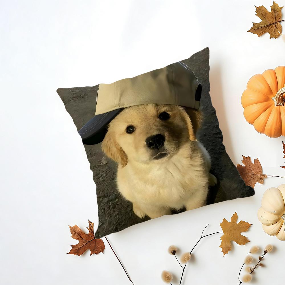 GGolden Retriever Cushion Cover Washable Linen Pillowcase Soft  for Daily Sofa Bed Home Room Decor