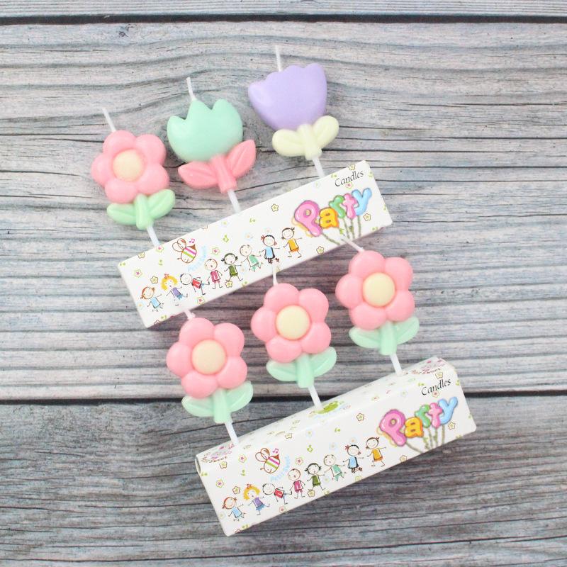 Ins Wind Flowers Birthday Candles Spring Retro Color Cartoon Tulip Children Party Baking Candles