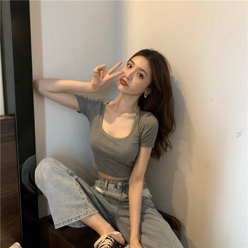 2025 Women's Summer Short-Sleeve Korean Slim Crop Top
