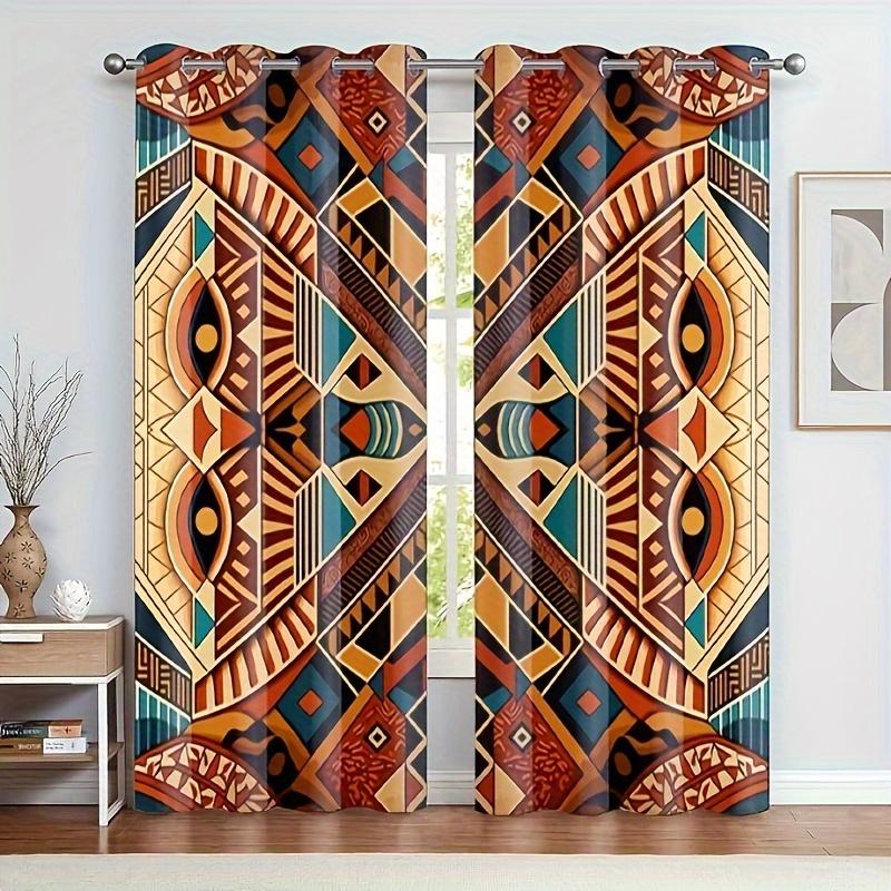 2pcs Boho/Aztec Style Curtains Thermal Insulated Window Drapes Window Treatments For Bedroom Living Room Office Home Decoration