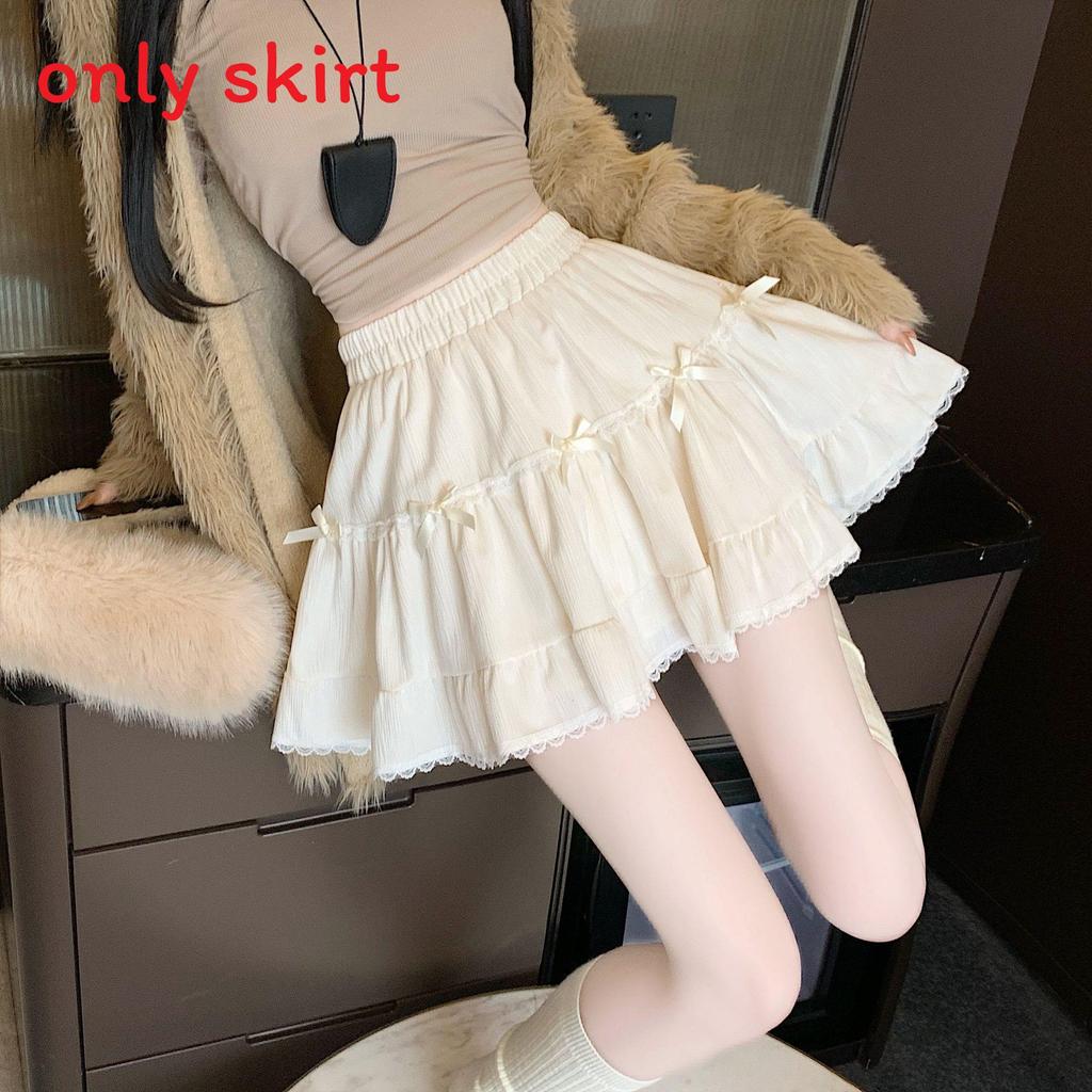Cotton Blend Puff Skirt For Women With Bowknot Pattern For Autumn Winter Fashion