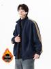 Men’s Retro Three-Stripes Velvet Zip-Up Stand Collar Jacket - Autumn/Winter Loose Fit Trendy Brand Cardigan