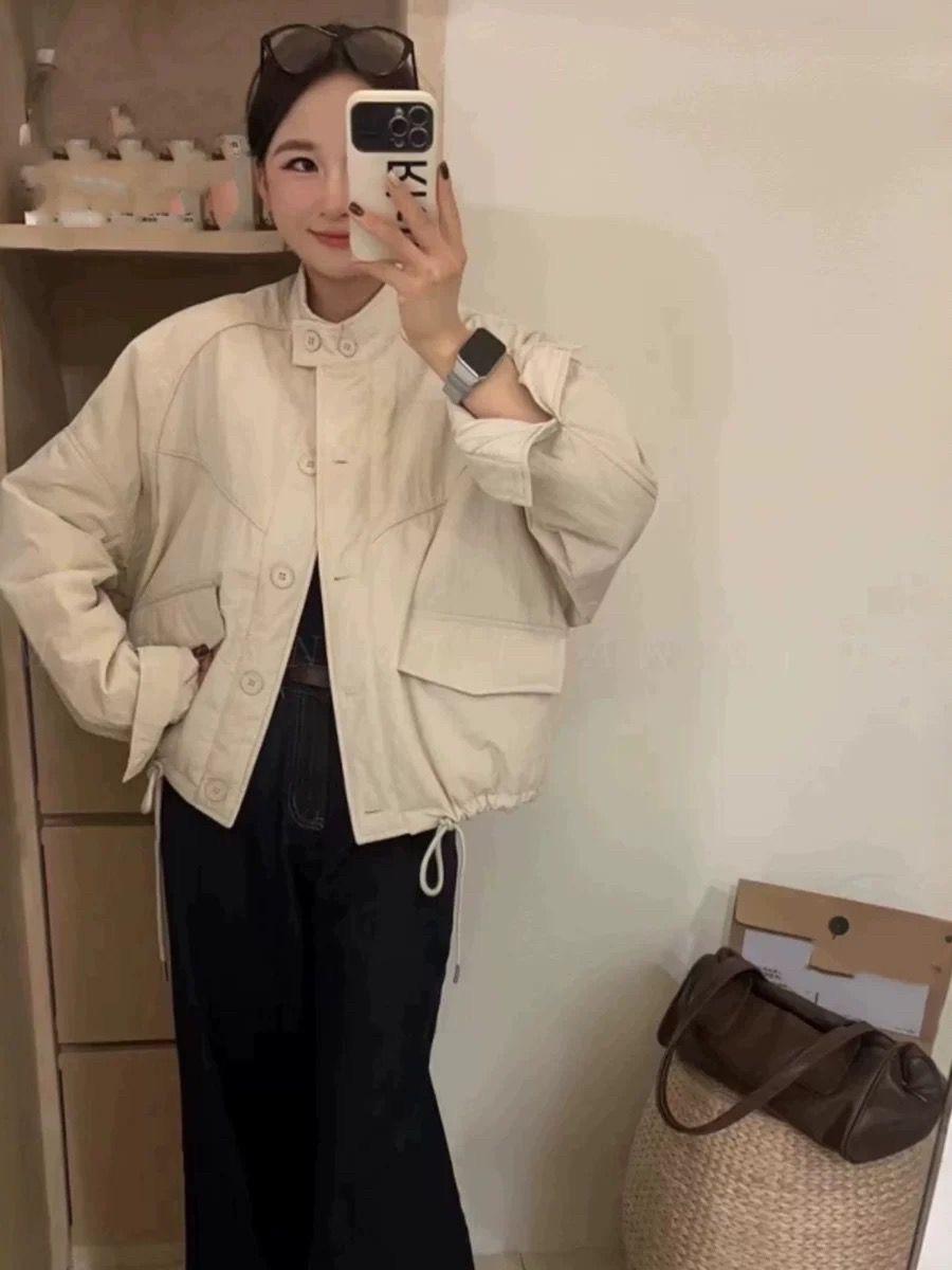 

Short stand-up collar padded jacket for women s 2025 autumn and winter new loose small casual fashion versatile thin cotton-padded coat XL білий