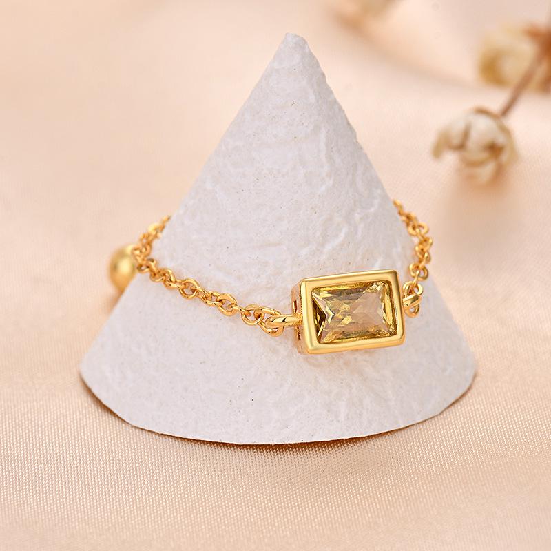 European Fashion Rectangle Zircon Crystal Adjustable Gold Ring