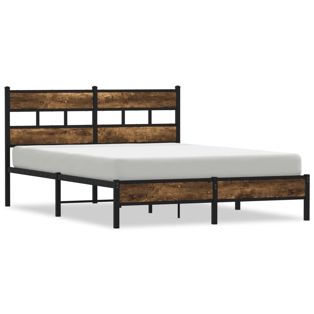 Bed Frame Without Mattress with Headboard Smoked Oak Finish 140 X 190 Cm