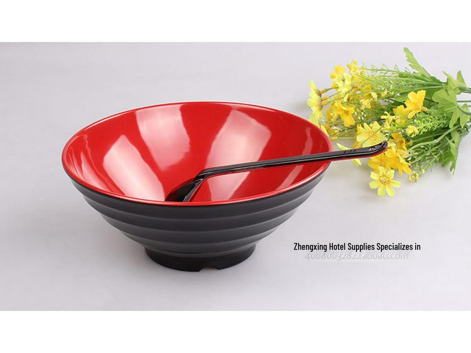 A5 Black and Red Ajisen Ramen Noodle Bowl - Pointed Bottom Melamine Tableware.