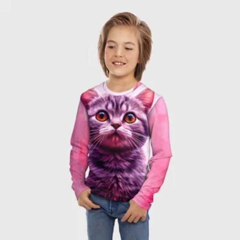 

Children s Cartoon Fox Kitten Printed Animal T-shirt Boys Cute Long Sleeved Soft Comfortable Top 170