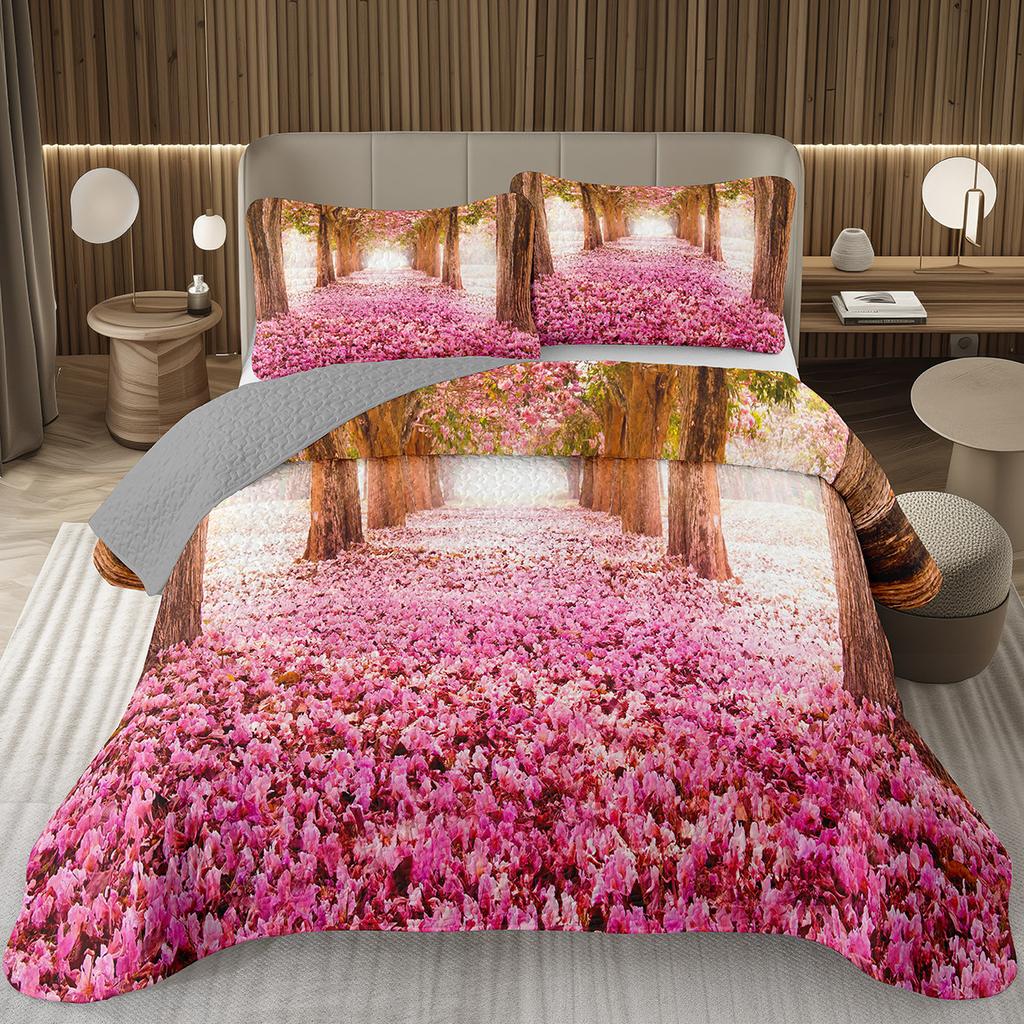 Purple Lavender Bedspread Set Botanical Floral Coverlet Twin Queen Garden Flower Quilted Bedding Set For Girls Women Bedroom