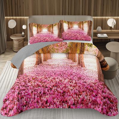Romantic Floral Bedspread Set for Girls Teen Botanical Coverlet Twin Garden Flower Quilt Set Reversible Grey Quilted Bedding Set