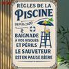 Vintage French Pool Rules Metal Sign Retro French Swimming Pool Plaque with Lifeguard TowerFor Bars Bathrooms Beach House