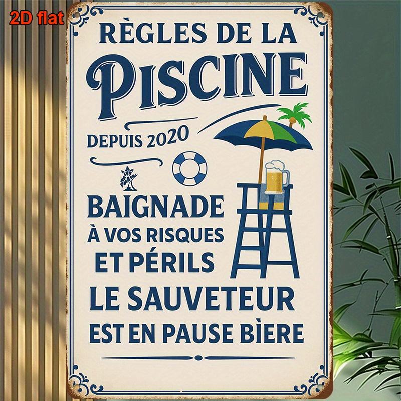 Vintage French Pool Rules Metal Sign Retro French Swimming Pool Plaque with Lifeguard TowerFor Bars Bathrooms Beach House