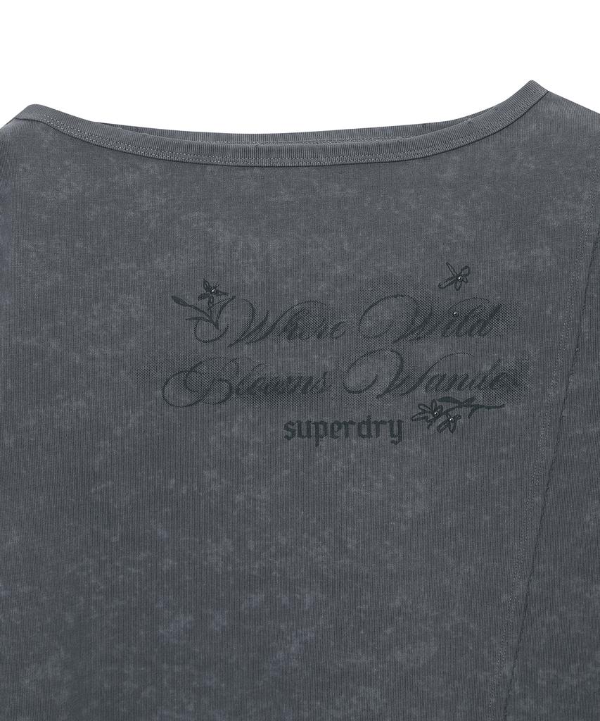 Syupeodeulai Women'S Side Slit Vintage T-Shirt Charcoal Sdfiscq49Chl