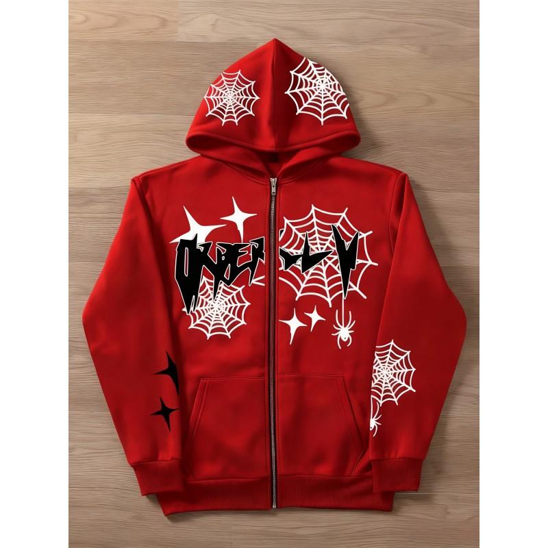 Casual Dark Thorn Print Zip-Up Hoodie Couples Regular Weight