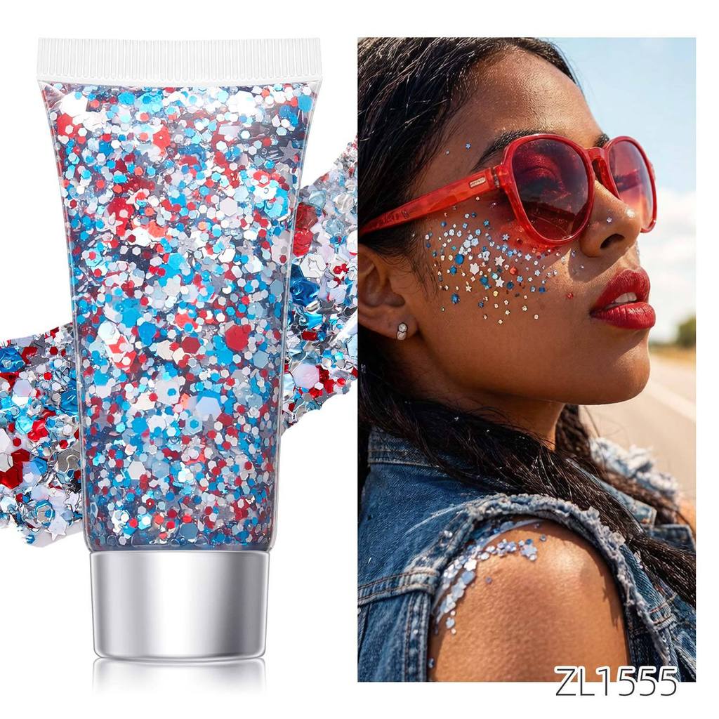 Independent Day Glitter Star Face And Body Gel With Sparkling Shine For Festival Celebration