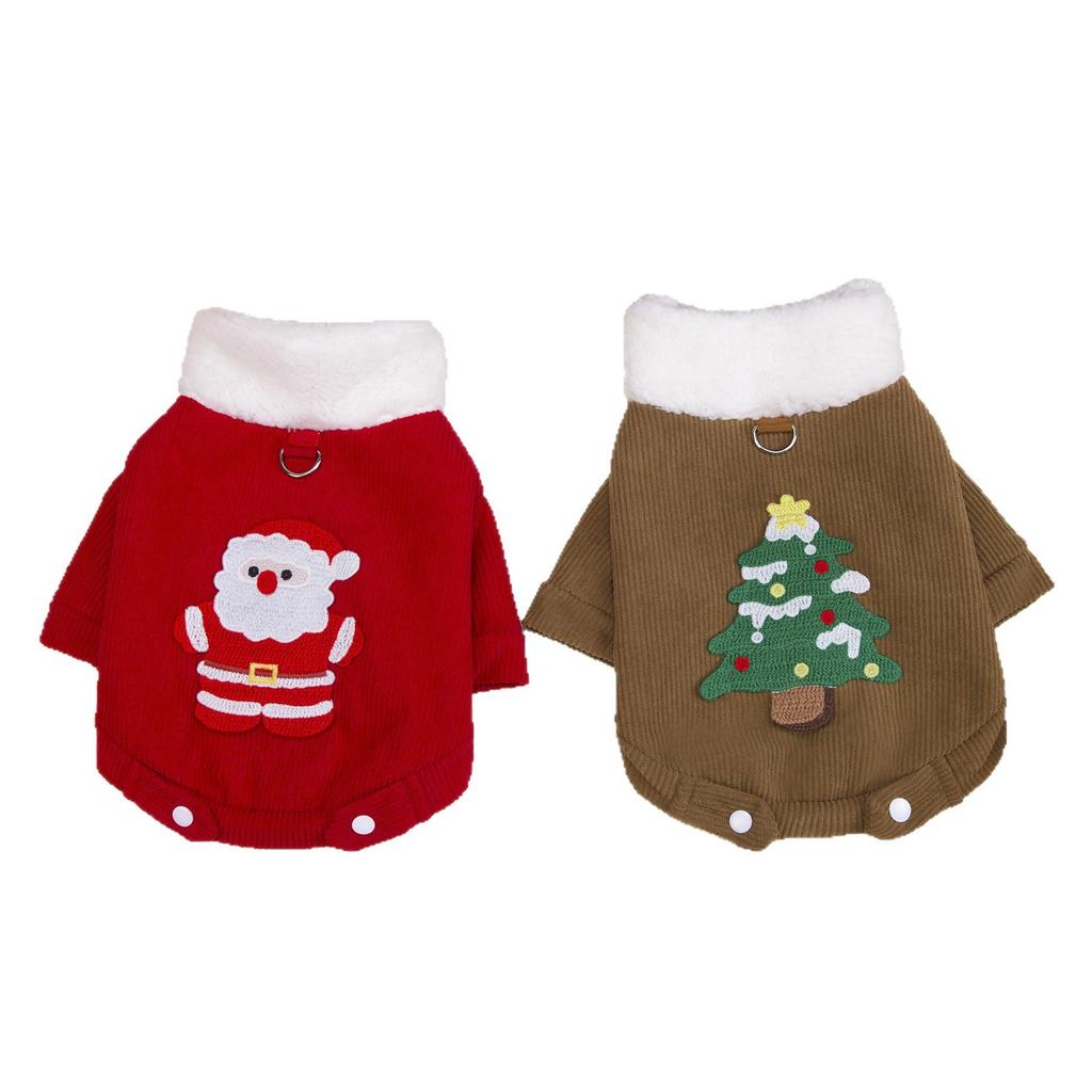 Christmas Corduroy Thickened Warm Small Breed Dog Clothes with Harness Compatible Teddy Bichon Pet Apparel for Winter Holiday