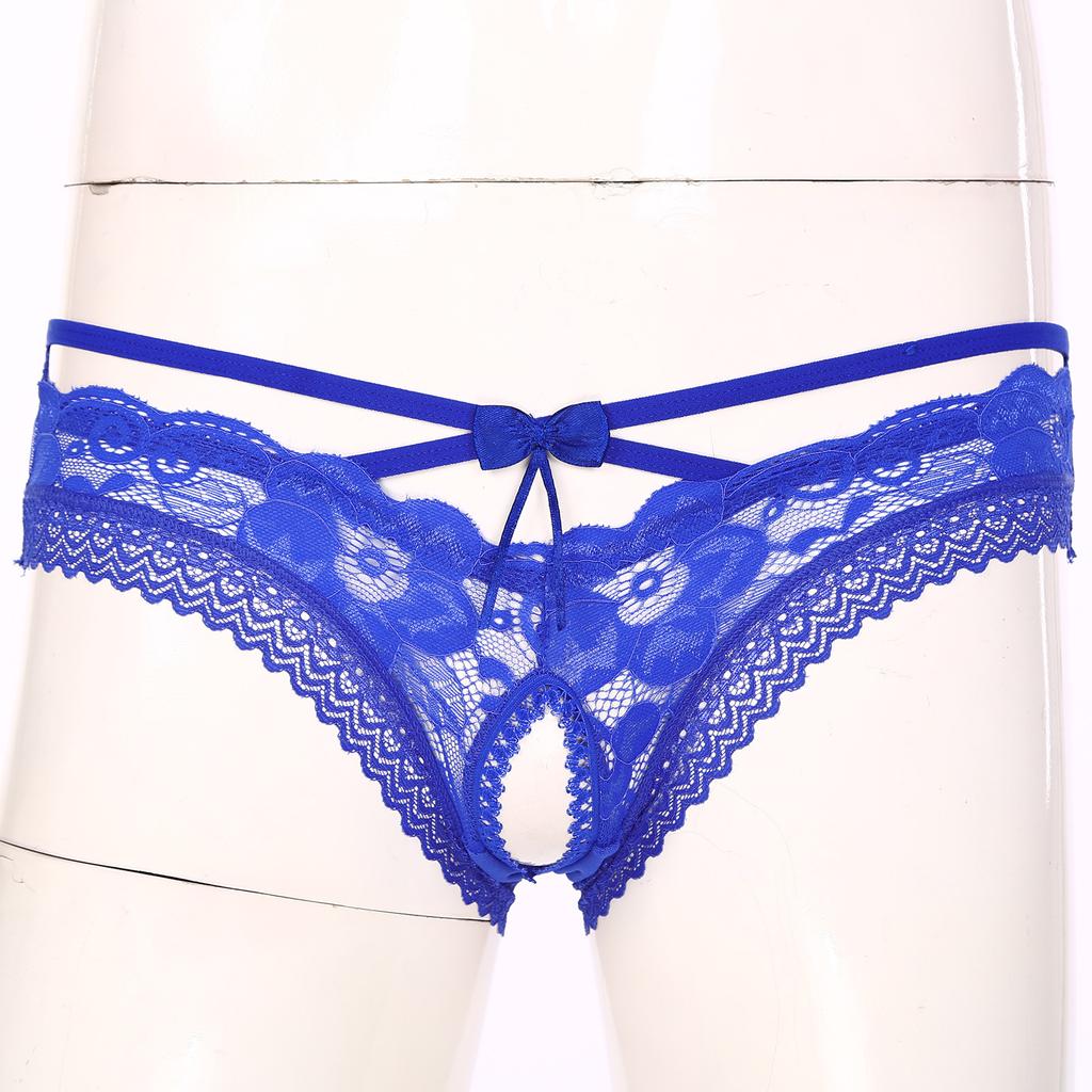 Mens Strappy Crotchless Panties Sexy Exotic Lingerie Nightwear Gay Male Sissy Lace Trim Sheer Mesh Open Crotch Underpants