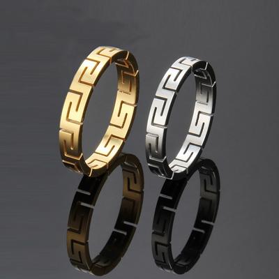 Fashion Titanium Steel Hollow Great Wall Pattern Cut Ring Couple Geometric Fashion