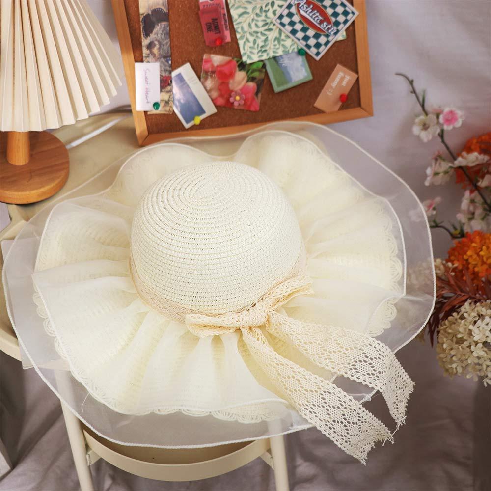 Lace Women's Straw Hat Spring Summer Sun Protection Cap Ins Big Brim Sun Hat  Girls