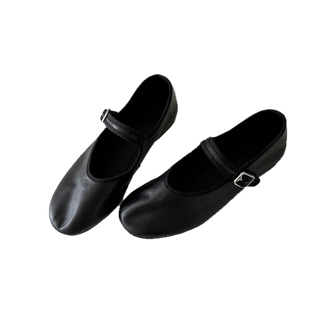 Soft Leather French Minimalist Round Head Shallow Mouth Mary Jane Women's Shoes One-word Buckle Strap Flat Ballet Shoes Commuter Shoes