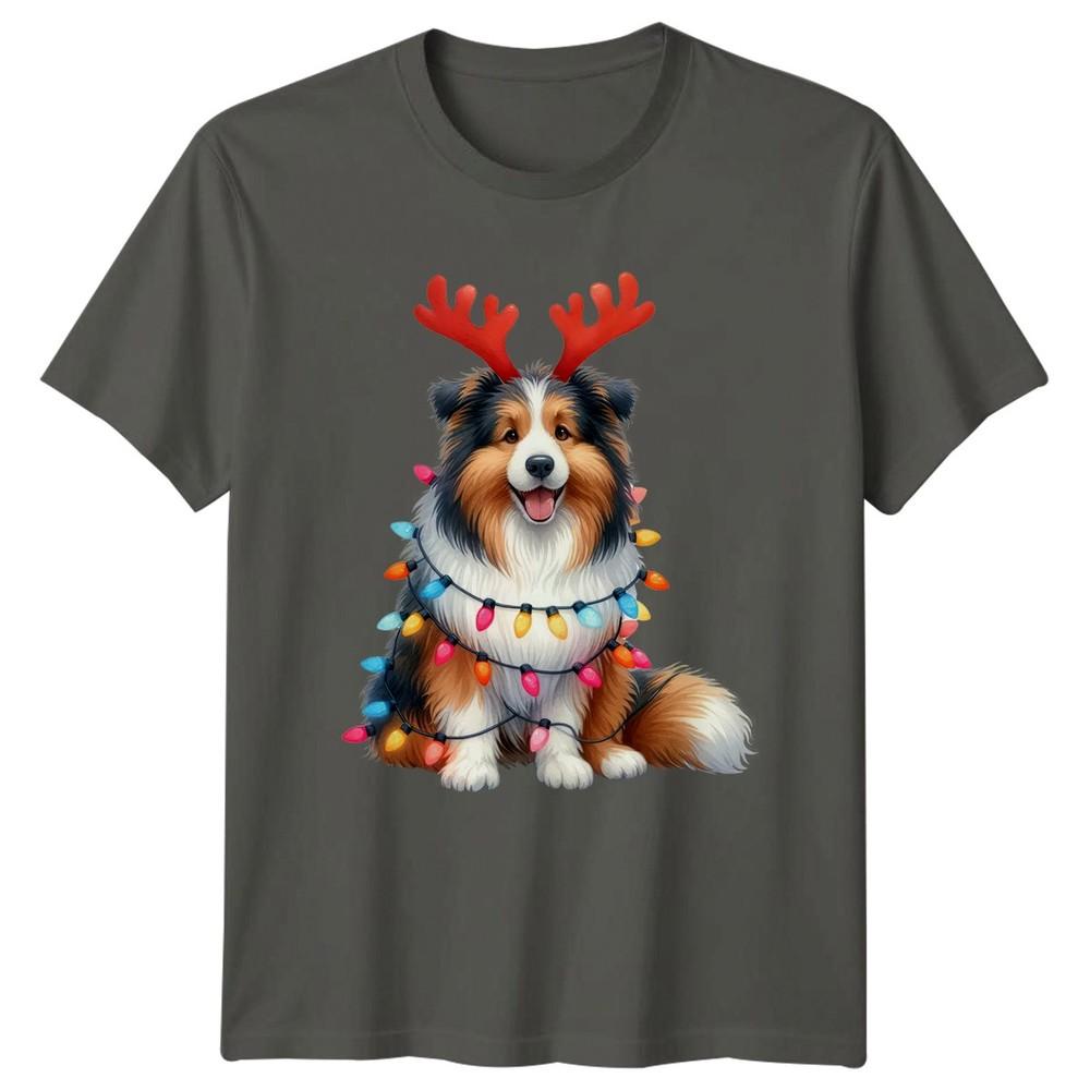 Christmas Dog Reindeer Lights Holidays Unisexs TShirt Unisexs Tee Graphic Unisex S