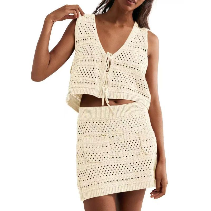 Summer New Sleeveless Vestknitted Hollowed-out Swimsuit Beach Dress Women's Dress