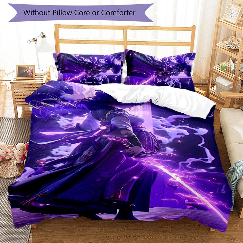 3pcs Genshin Impact characters8 pattern bedding set duvet cover set includes duvet cover &pillowcases, perfect all season bedroom decoration & gift