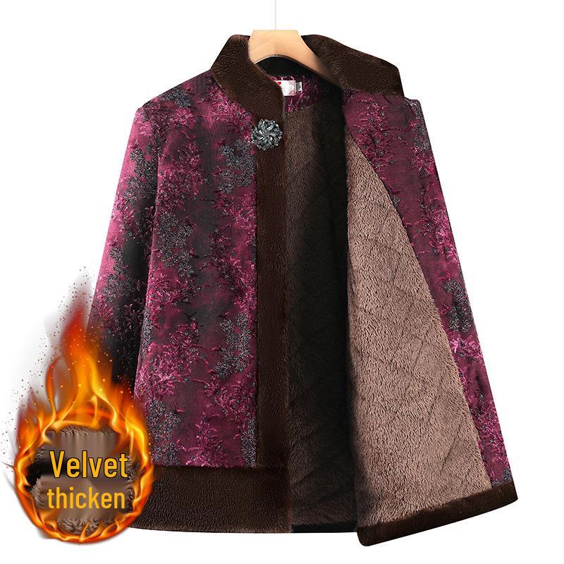 Winter Cotton Outerwear for Middle-Aged & Elderly Women: Grandma's Coat, Seniors' Jacket, Mom's Fleece-Enhanced Suit, Perfect for Autumn & Winter.