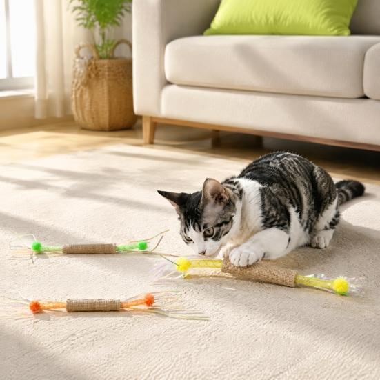 Cat Scratching Toy Mesh Tube Toy, Interactive Kitten Chew Flexible with Linen Stress Relief Entertainment Wrap And Plush Balls, Safe Teething