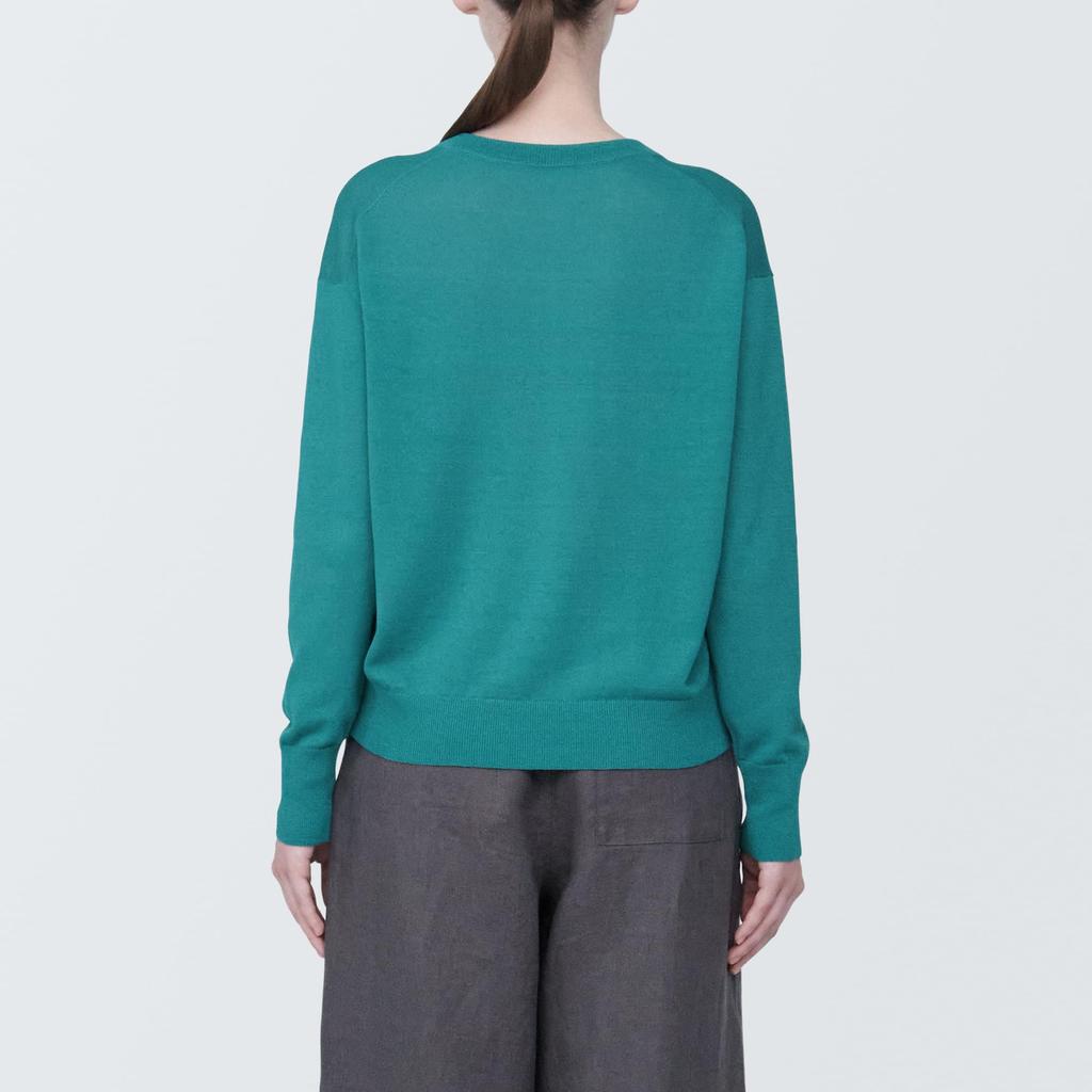 MUJI Hemp Blend Dark Size BA1OHA4S Women's UV-Cut V-Neck Sweater, Green, XL,