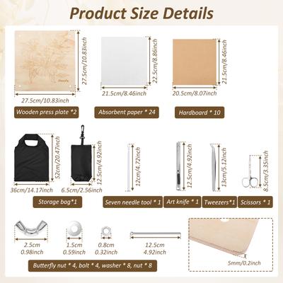 1 Set Flower Pressing Kit Wooden Flower Leaf Press Kit Reusable DIY Plants Specimen Pressing Set for DIY Dried Flowers Crafting