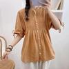 Johnature Camicie da donna in lino vintage Estate Mori drappeggiato monopetto sciolto manica corta donna 3 colori top camicette