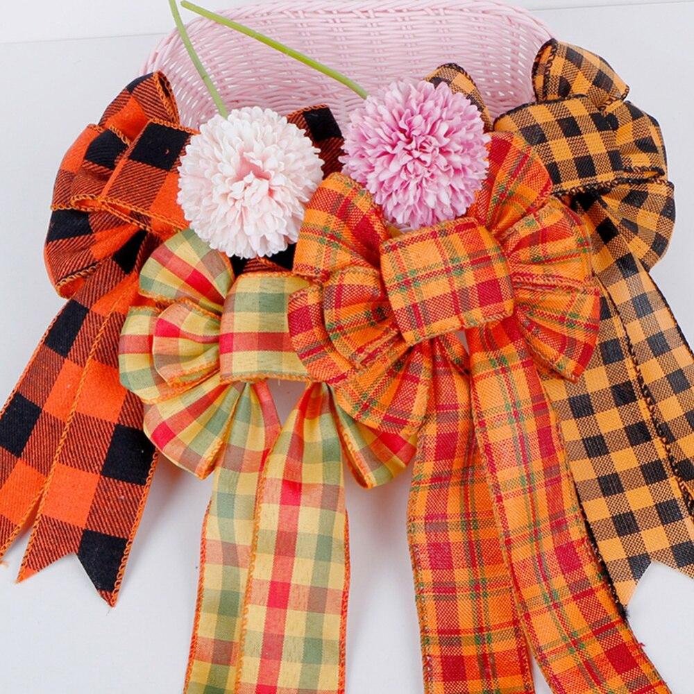 Lagre Orange Fall Bow Buffalo Plaid Bow Christmas Tree Decoration Ornament Handmade Plaid Bowknot New Year Home Decor