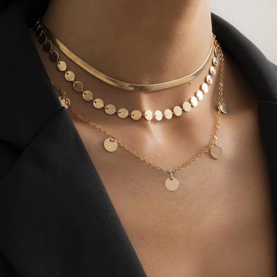 Temperament Simple Disc Pendant Set Necklace, Trendy Geometric Thin Chain Collarbone Chain Women