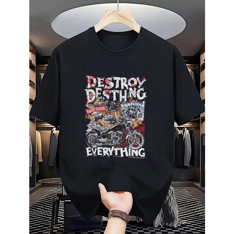Мужская футболка с графическим принтом  Разрушение Судьбы  Мотоцикл Черная Смелая Печать  Разрушение Всего  и Дизайн Мотоциклетного Двигателя S